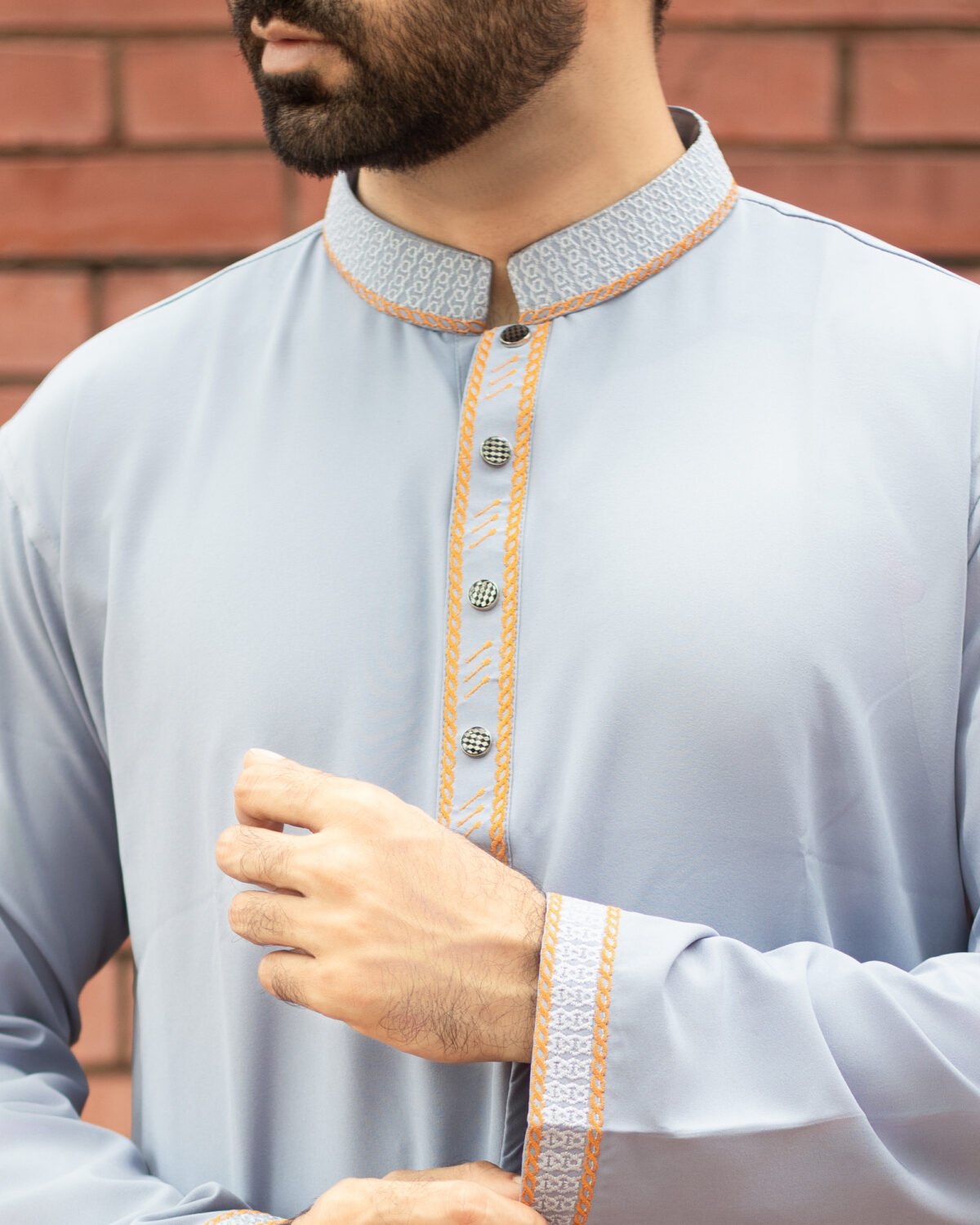 অ্যাশ কালার প্রিমিয়াম এমব্রয়ডারি পাঞ্জাবি - Image 2