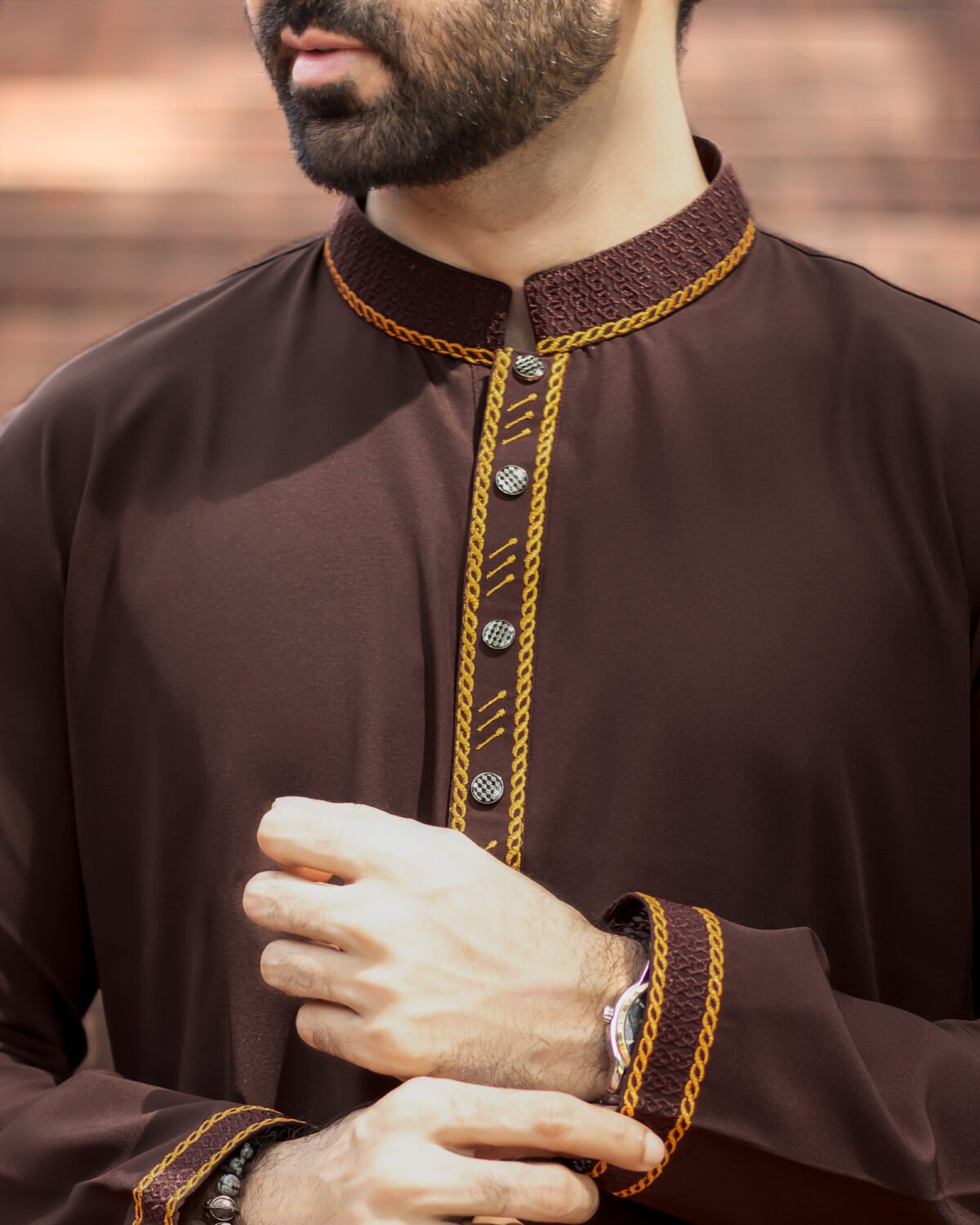 কফি কালার প্রিমিয়াম এমব্রয়ডারি পাঞ্জাবি - Image 2