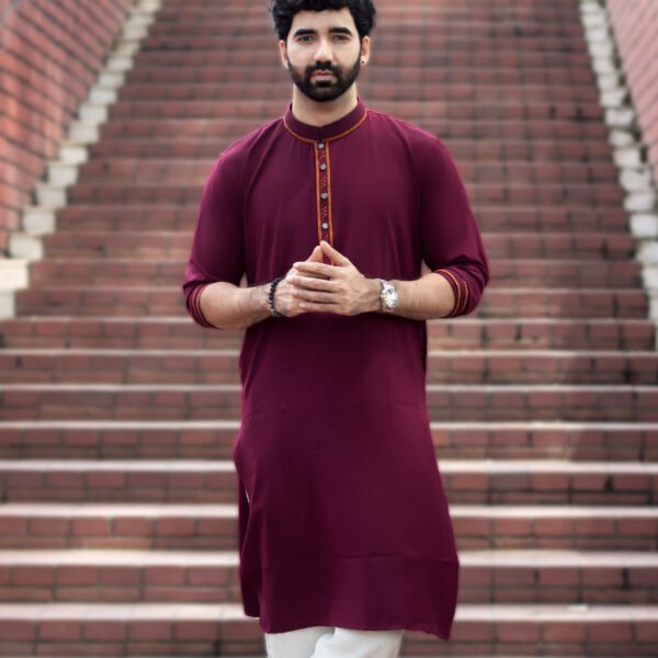 মেরুন কালার প্রিমিয়াম এমব্রয়ডারি পাঞ্জাবি