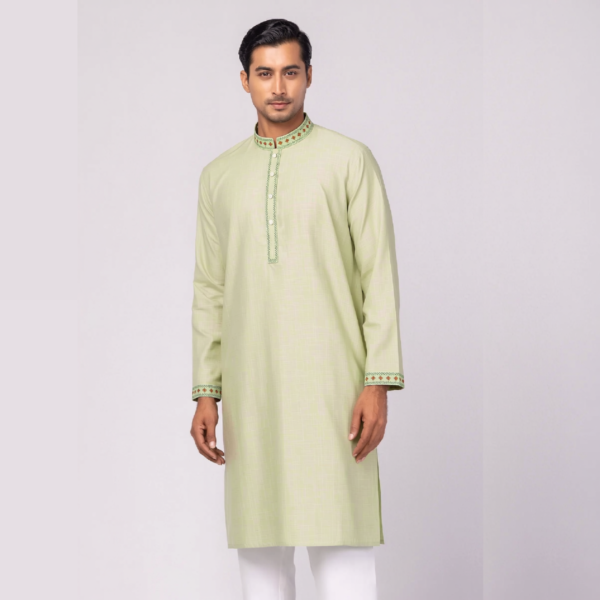 লেমন কালার কটন ফেব্রিকের এমব্রয়ডারি পাঞ্জাবি