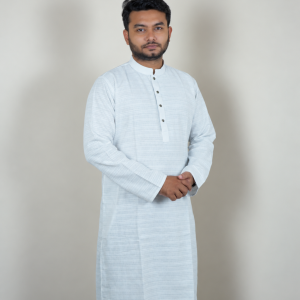 সাদা কালার প্রিমিয়াম স্ট্রাইপ খাদি পাঞ্জাবি
