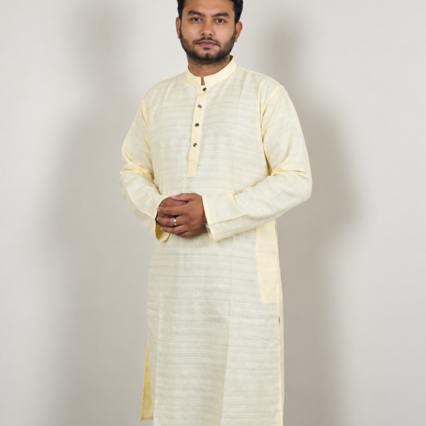 ক্রিম কালার প্রিমিয়াম স্ট্রাইপ খাদি পাঞ্জাবি